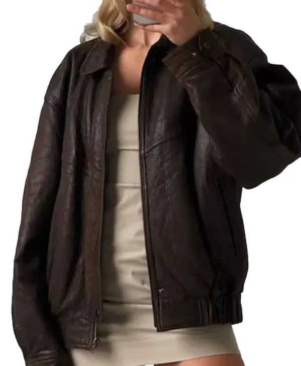 Brown Leather Jacket Women Oversized