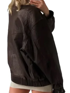 Brown Leather Jacket Women Oversized Back