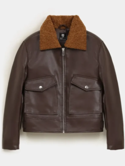 Brown Leather Sherpa Jacket