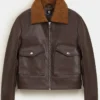 Brown Leather Sherpa Jacket