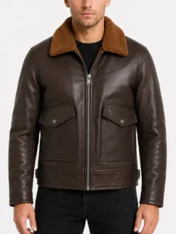 Brown Leather Sherpa Jacket