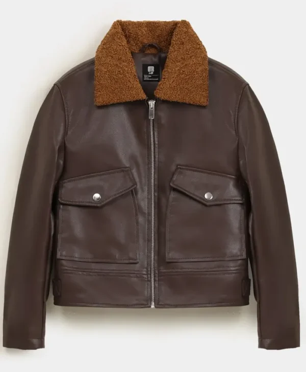 Brown Leather Sherpa Jacket