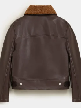 Brown Leather Sherpa Jacket Back