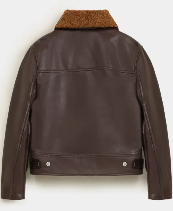 Brown Leather Sherpa Jacket Back