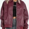 Burgundy Faux Leather Bomber Jacket