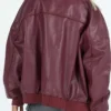 Burgundy Faux Leather Bomber Jacket Back