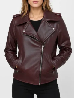 Burgundy Leather Biker Jacket