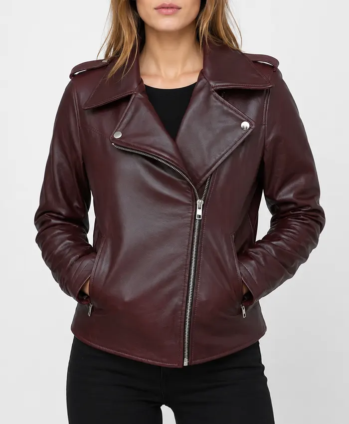Burgundy Leather Biker Jacket