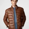 Buy Dark Brown Leather Puffer Jacket