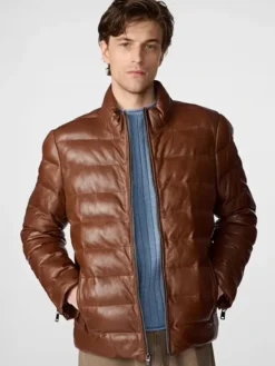 Buy Dark Brown Leather Puffer Jacket