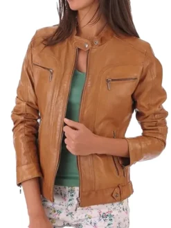 Camel Leather Jacket Womens