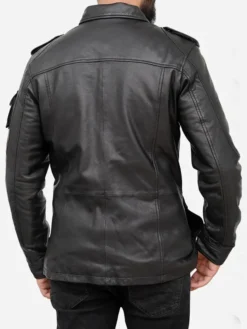 Classic Black Vintage Leather Jacket Mens Back