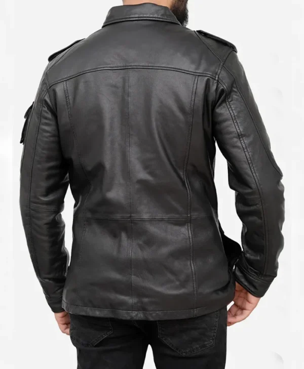 Classic Black Vintage Leather Jacket Mens Back