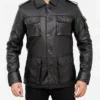 Classic Black Vintage Leather Jacket Mens Buttoned