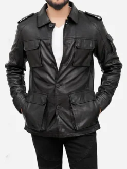 Classic Black Vintage Leather Jacket Mens Main