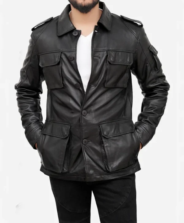 Classic Black Vintage Leather Jacket Mens Main