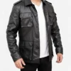 Classic Black Vintage Leather Jacket Mens Side
