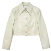 Cream Cropped Leather Jacket