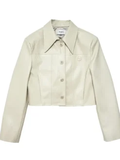 Cream Cropped Leather Jacket