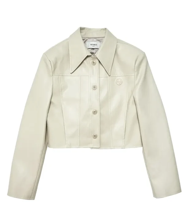 Cream Cropped Leather Jacket
