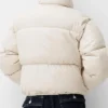 Cream Faux Leather Puffer Jacket Back