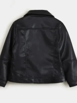 Cropped Black Leather Jacket Back