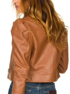 Cropped Brown Leather Jacket Back