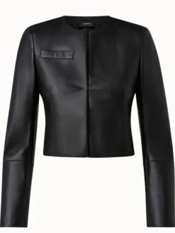 Cropped Collarless Leather Jacket