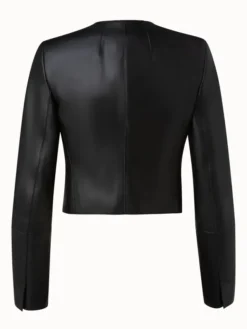 Cropped Collarless Leather Jacket Back