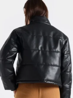 Cropped Faux Leather Puffer Jacket Back