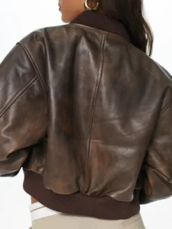 Cropped Leather Bomber Jacket Back