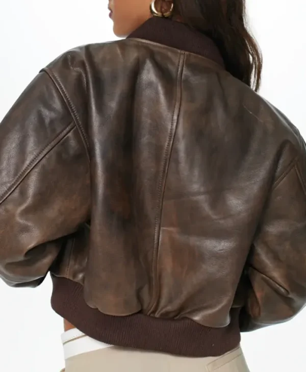 Cropped Leather Bomber Jacket Back