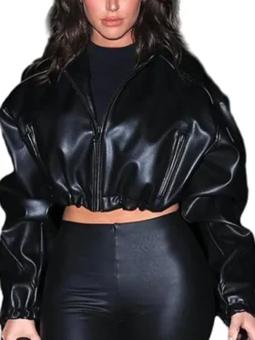 Cropped Leather Hooded Jacket
