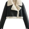 Cropped Leather Jacket With Fur
