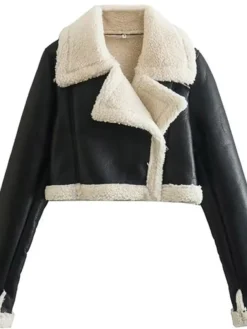 Cropped Leather Jacket With Fur