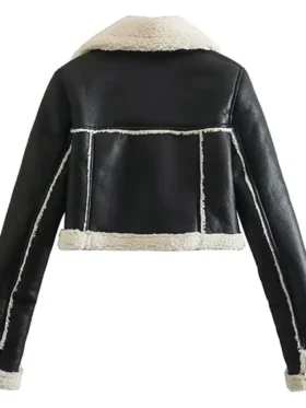 Cropped Leather Jacket With Fur Back