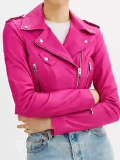 Cropped Leather Moto Jacket
