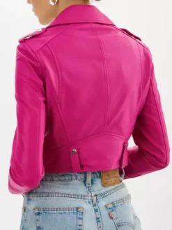 Cropped Leather Moto Jacket Back