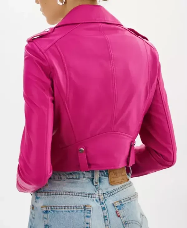 Cropped Leather Moto Jacket Back