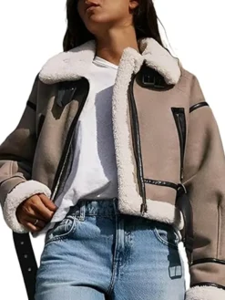 Cropped Leather Shearling Jacket