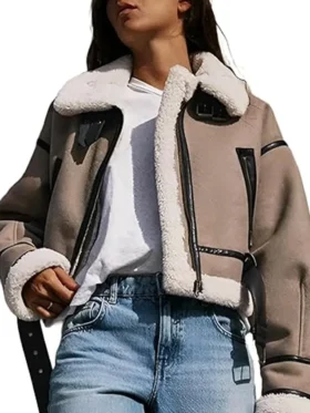 Cropped Leather Shearling Jacket