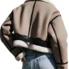 Cropped Leather Shearling Jacket Back