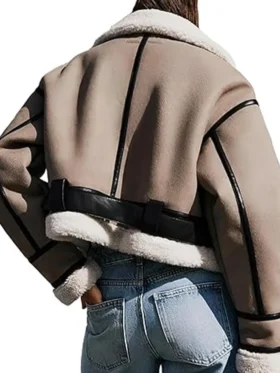 Cropped Leather Shearling Jacket Back