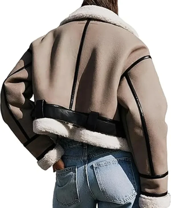 Cropped Leather Shearling Jacket Back