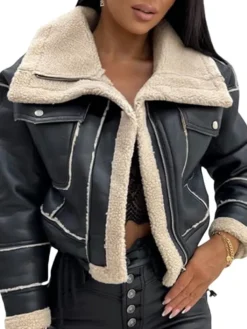 Cropped Leather Sherpa Jacket
