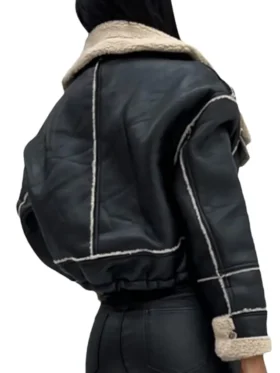 Cropped Leather Sherpa Jacket Back
