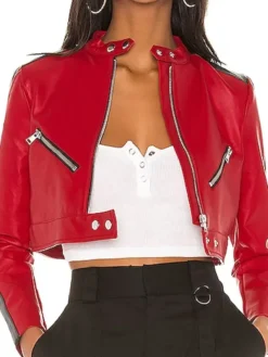 Cropped Red Leather Jacket