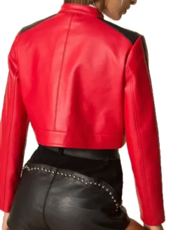 Cropped Red Leather Jacket Back