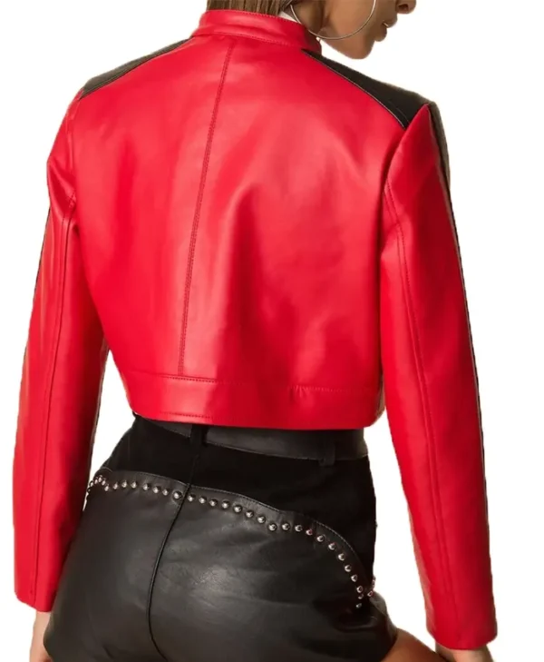 Cropped Red Leather Jacket Back