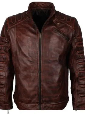 Dark Brown Distressed Leather Jacket Men